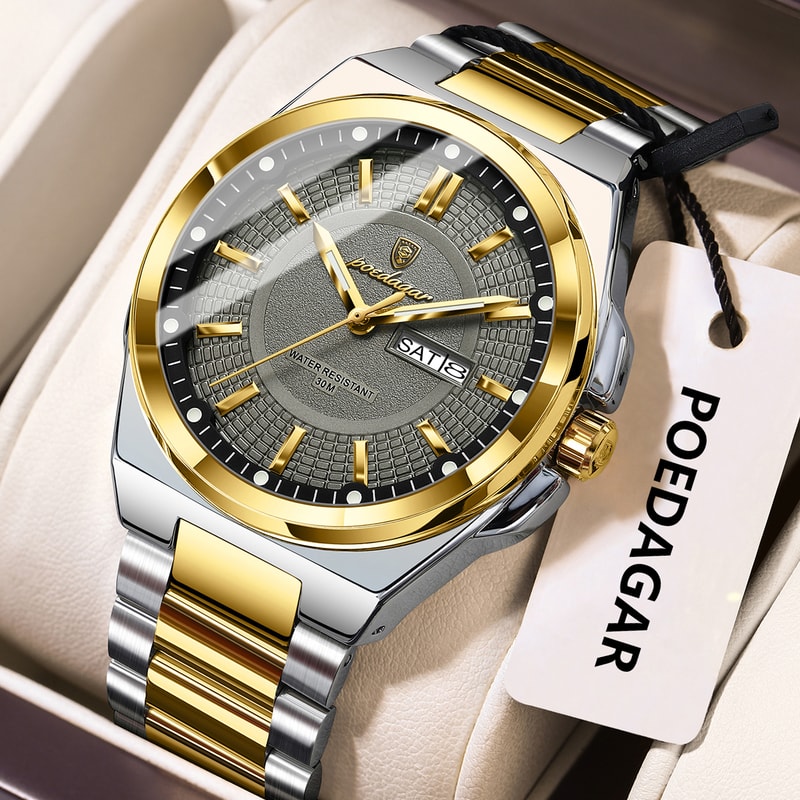 Men Luxury Stainless Steel Watch Waterproof Luminous Quartz Sports Wristwatch 10