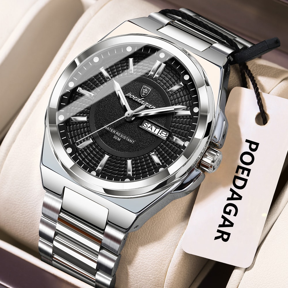 Men Luxury Stainless Steel Watch Waterproof Luminous Quartz Sports Wristwatch 9