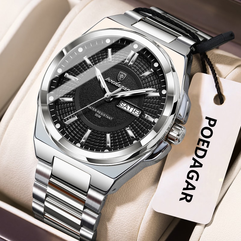 Men Luxury Stainless Steel Watch Waterproof Luminous Quartz Sports Wristwatch 9