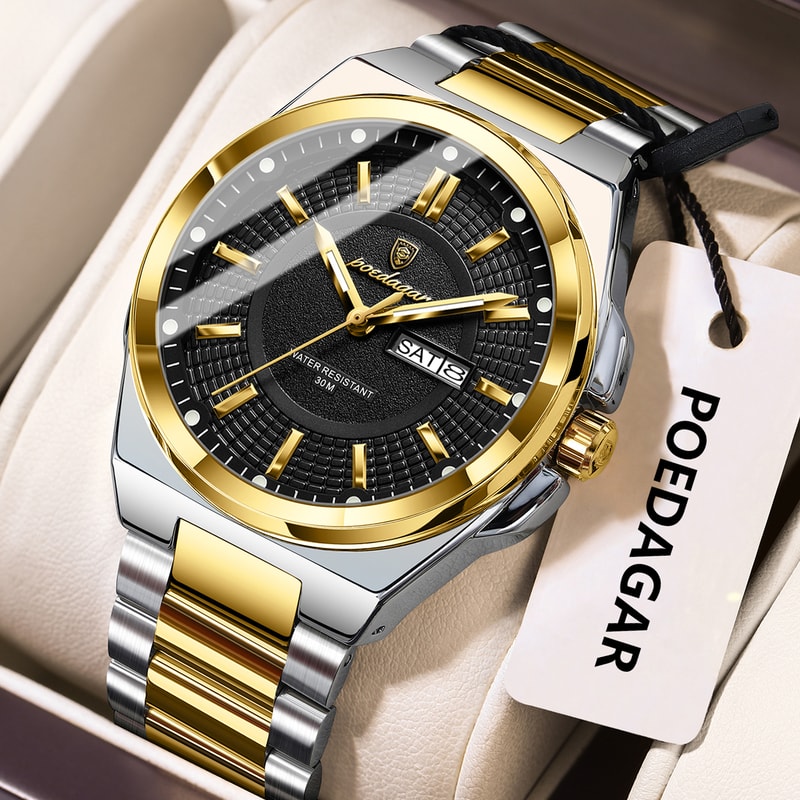 Men Luxury Stainless Steel Watch Waterproof Luminous Quartz Sports Wristwatch 14