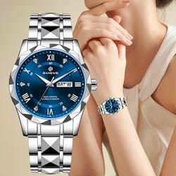 luxury stainless steel quartz watch for women, elegant waterproof date & luminous hands