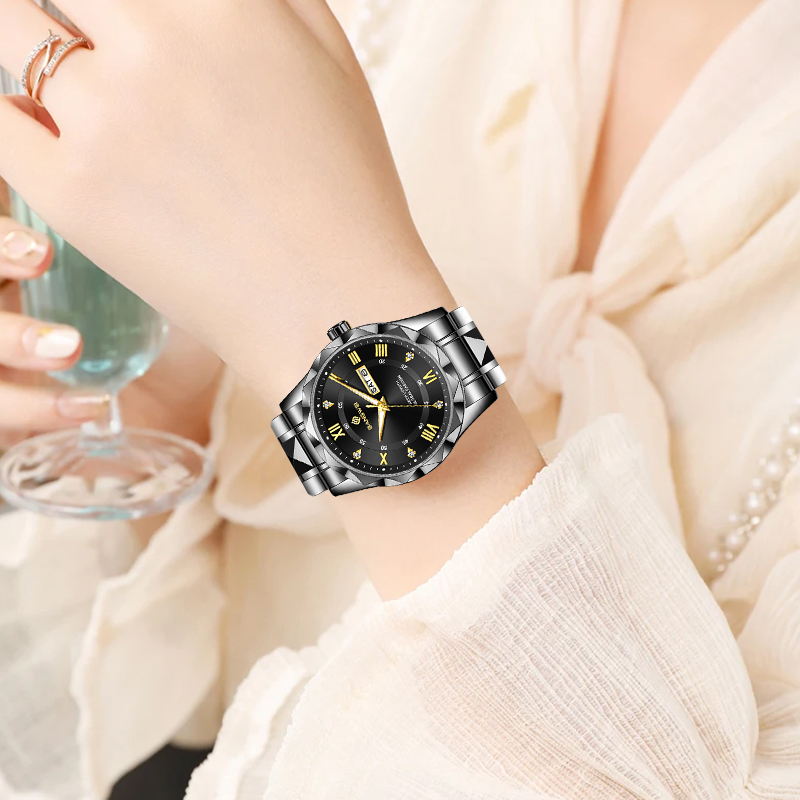 Luxury Stainless Steel Quartz Watch For Women Elegant Waterproof Date Luminous Hands 5