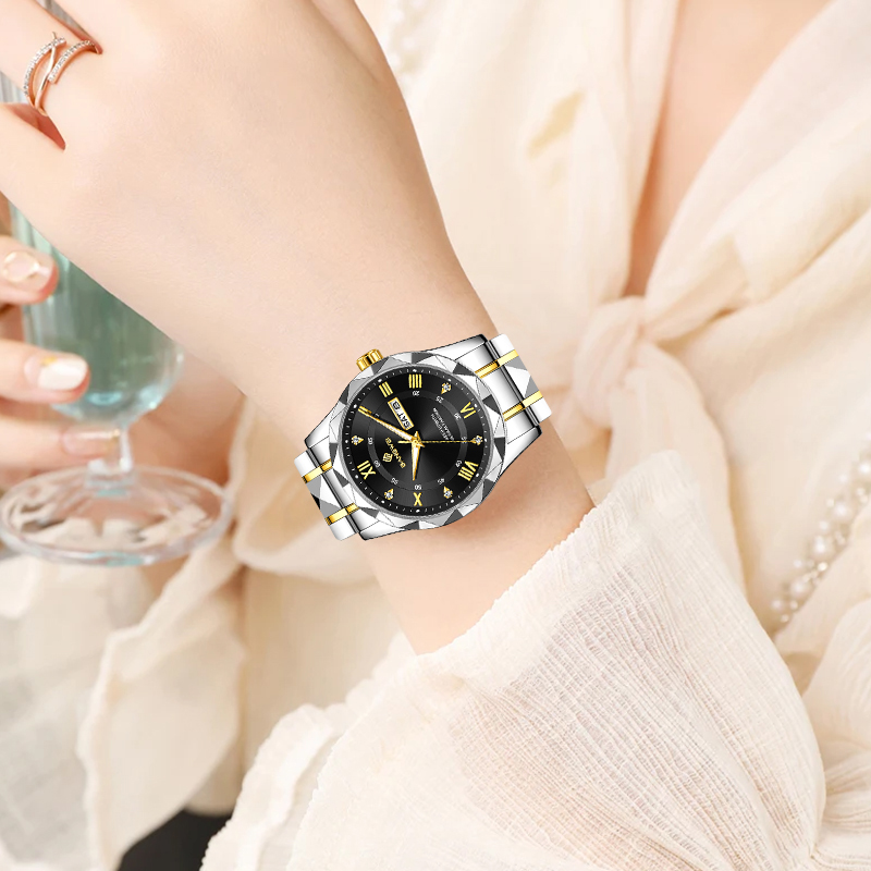 Luxury Stainless Steel Quartz Watch For Women Elegant Waterproof Date Luminous Hands 7