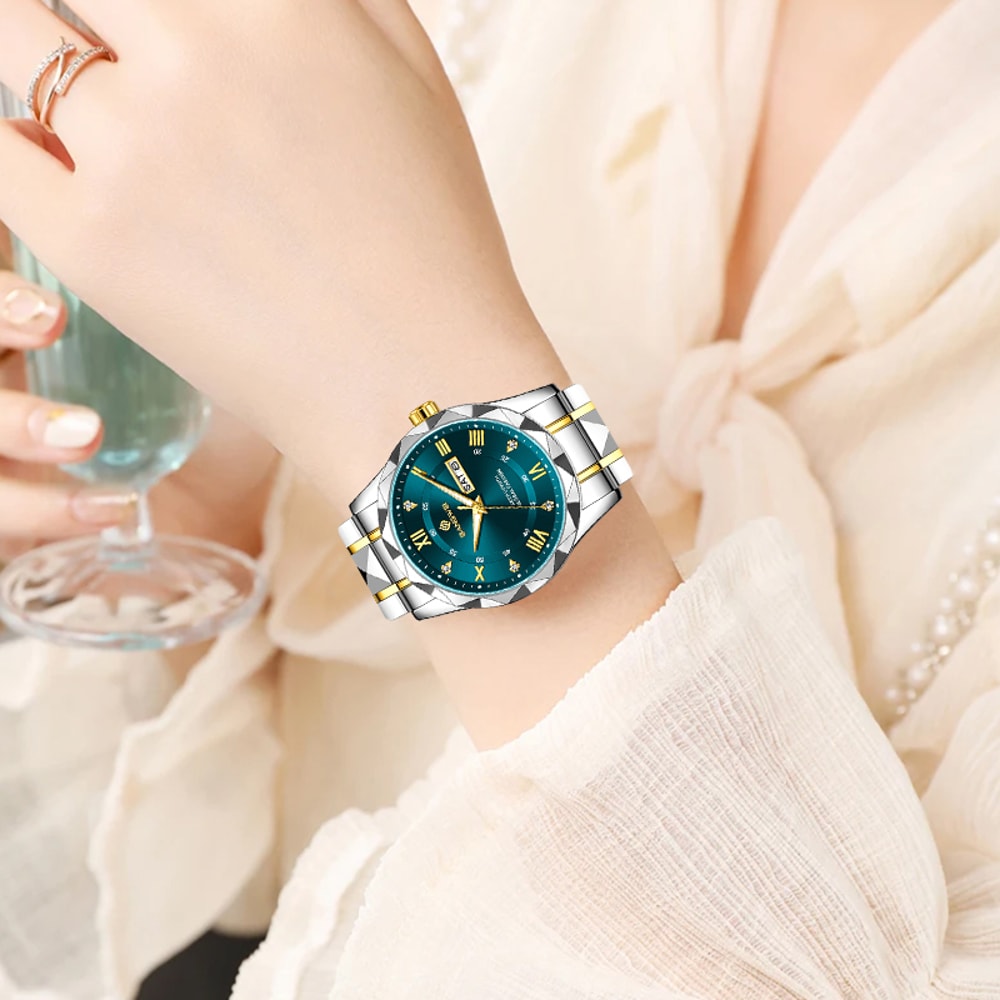 Luxury Stainless Steel Quartz Watch For Women Elegant Waterproof Date Luminous Hands 9
