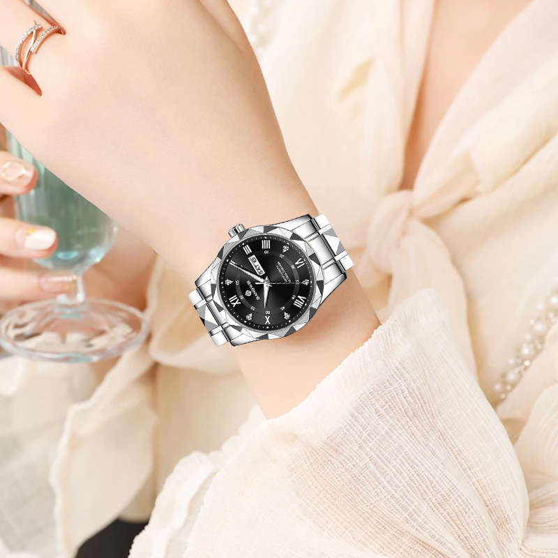 Luxury Stainless Steel Quartz Watch For Women Elegant Waterproof Date Luminous Hands 11