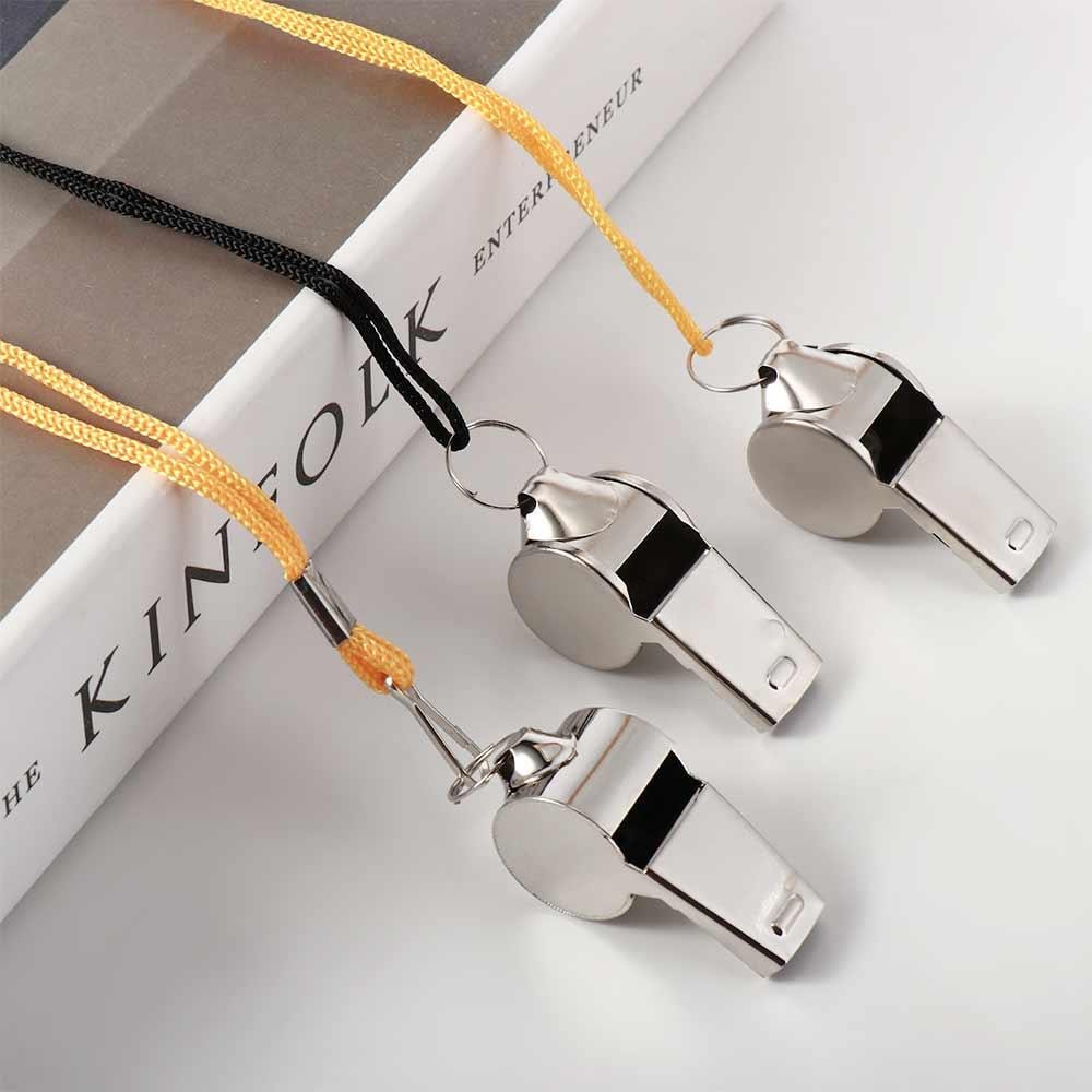 Professional Stainless Steel Sport Referee Whistle Loud Metal Portable Whistle With Rope 0