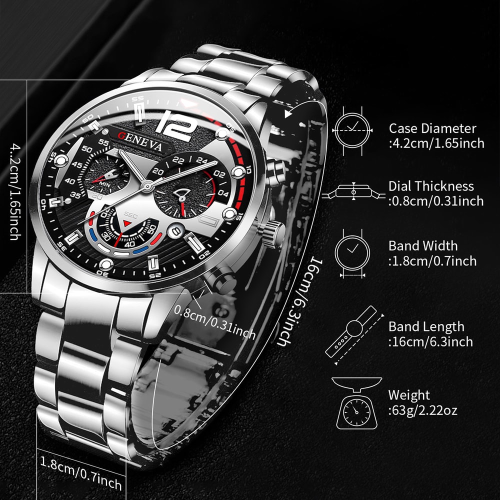 Premium Men Stainless Steel Watch Classic Analog Quartz With Calendar 4