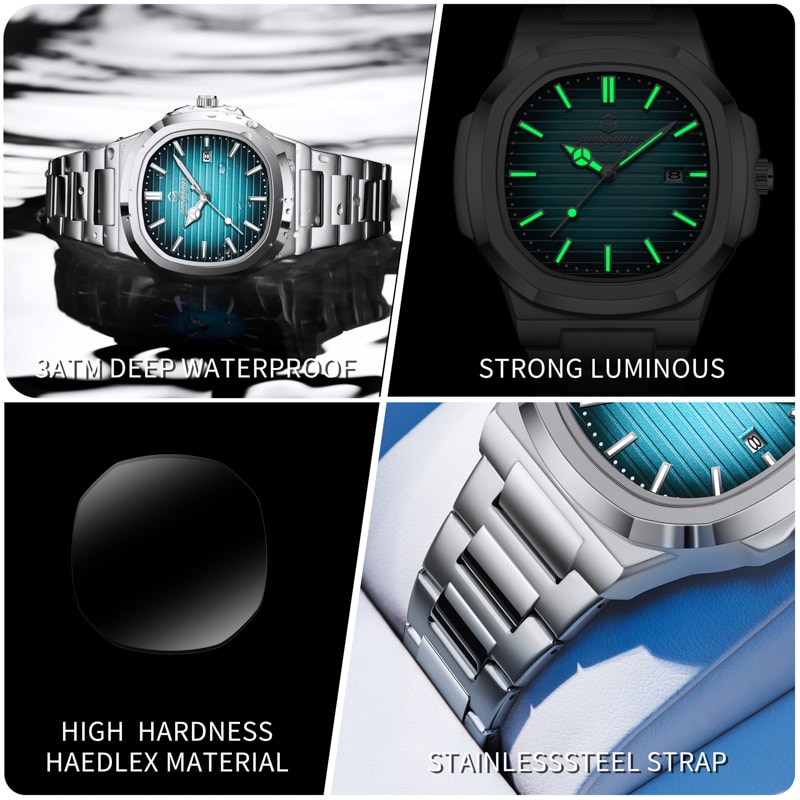 Luxury Military Square Dial Men Waterproof Quartz Watch With Luminous Date Week 3