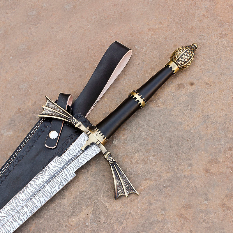 Hand Forged Decorative Sword  Etched Stainless Steel Blade w Plaque