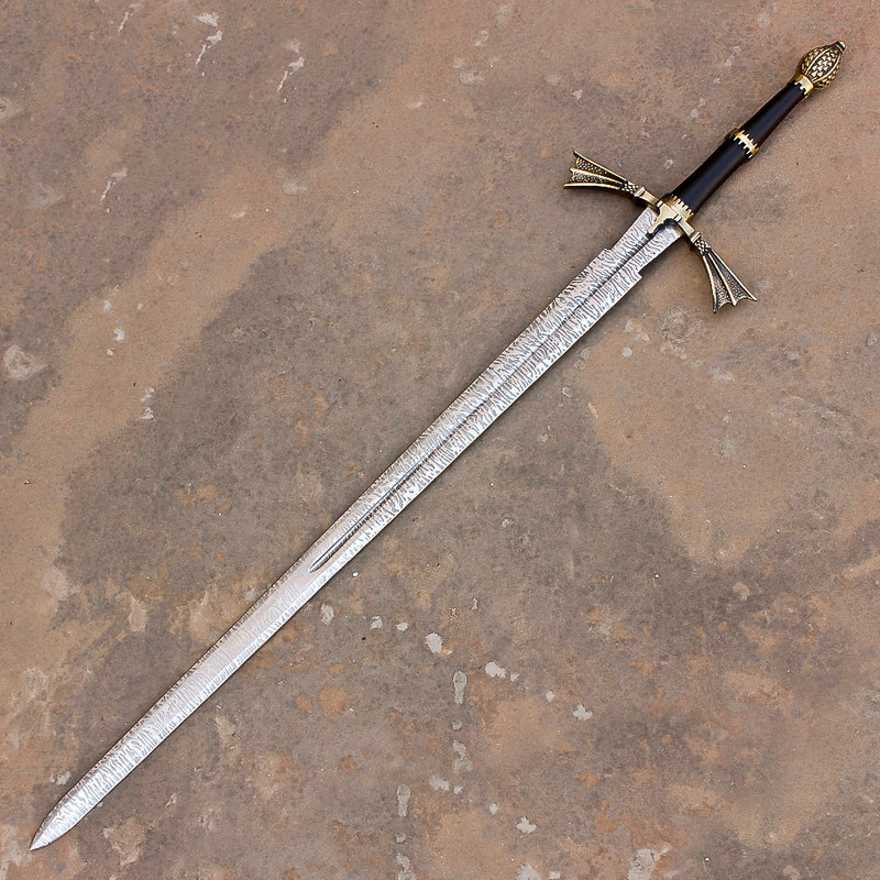 Hand Forged Decorative Sword  Etched Stainless Steel Blade w Plaque