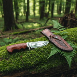 handmade d2 steel bowie knife | padauk wood handle | 9" full tang hunting knife + leather sheath | razor sharp outdoor k