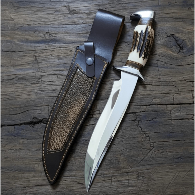 buynow 13 inch hunting bowie knife leather sheath
