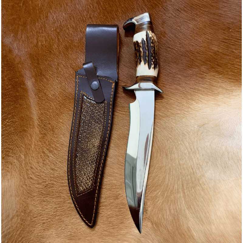 buynow 13 inch hunting bowie knife leather sheath