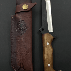 handmade full tang gut hook hunting knife | custom engraved 4034 steel blade + leather sheath | 9.8" outdoor survival kn