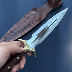 handmade fairbairn sykes dagger knife | 12" double-edge 4116 steel blade + walnut handle | groomsmen gift w/ leather she
