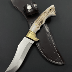 customized deer antler hunting knife | 10" 4034 stainless steel blade + engraving | groomsmen gift w/ special cover