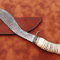 Damascus Steel Bowie Knife 15 Kukri Design Blade Camel Bone Handle Leather Sheath Hunting Knife 1