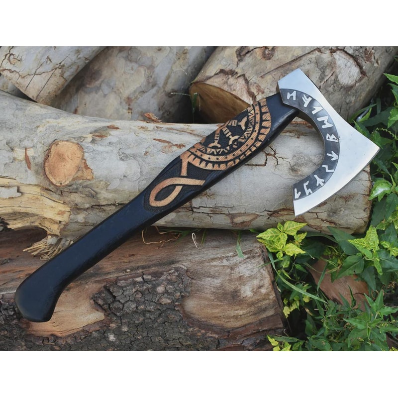 Handmade Viking Axe Norse Rune Hatchet Custom Engraved Gift Display Axe For Men 1