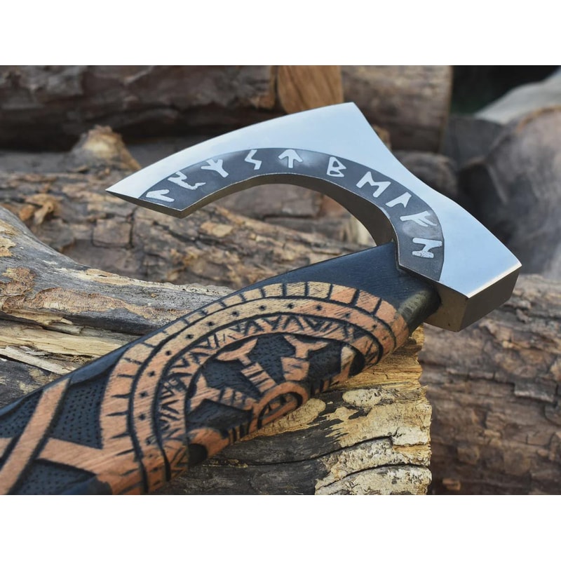Handmade Viking Axe Norse Rune Hatchet Custom Engraved Gift Display Axe For Men 3