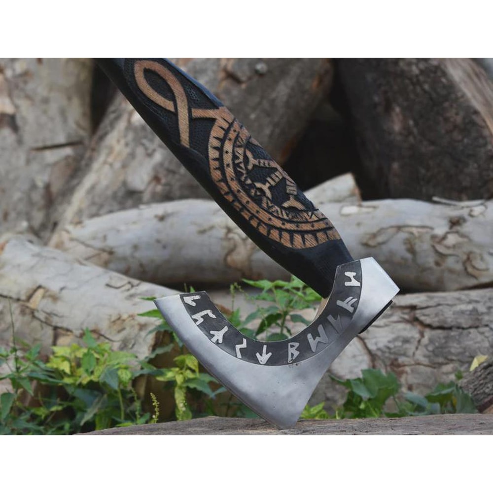 Handmade Viking Axe Norse Rune Hatchet Custom Engraved Gift Display Axe For Men 4