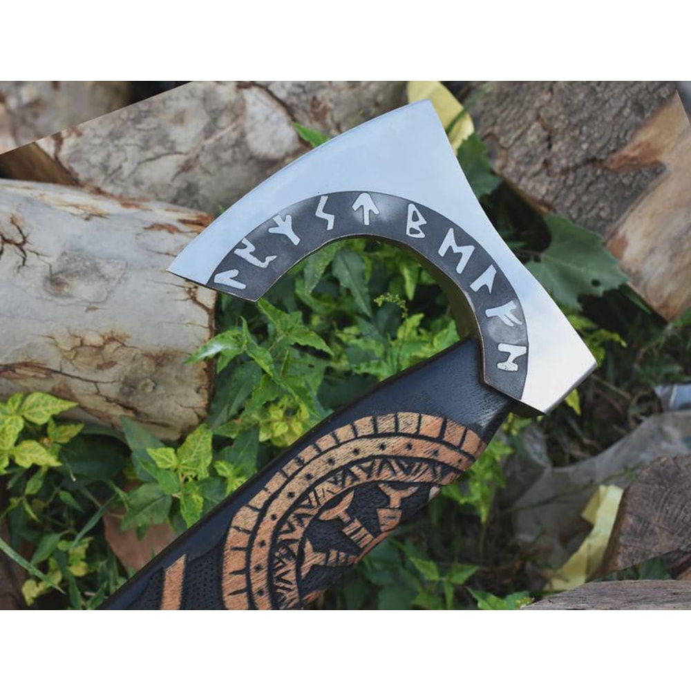 Handmade Viking Axe Norse Rune Hatchet Custom Engraved Gift Display Axe For Men 5