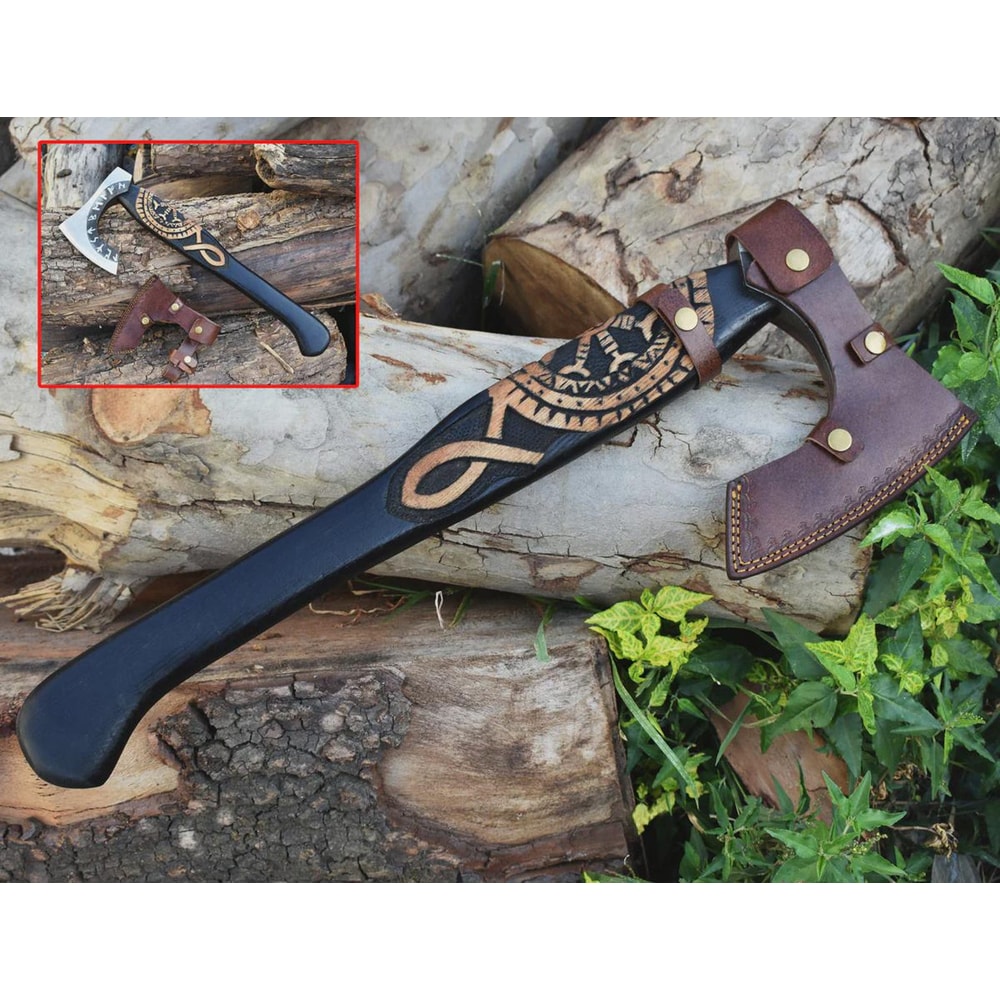 Handmade Viking Axe Norse Rune Hatchet Custom Engraved Gift Display Axe For Men 6