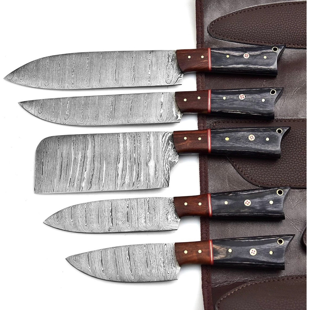 Handmade Damascus Chef Knife Set Of 5pcs With Sheet Chef Knives Set Kitchen Knives Set Best Gift 0