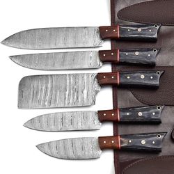 handmade damascus chef knife set of 5pcs with sheet, chef knives set, kitchen knives set, best gift