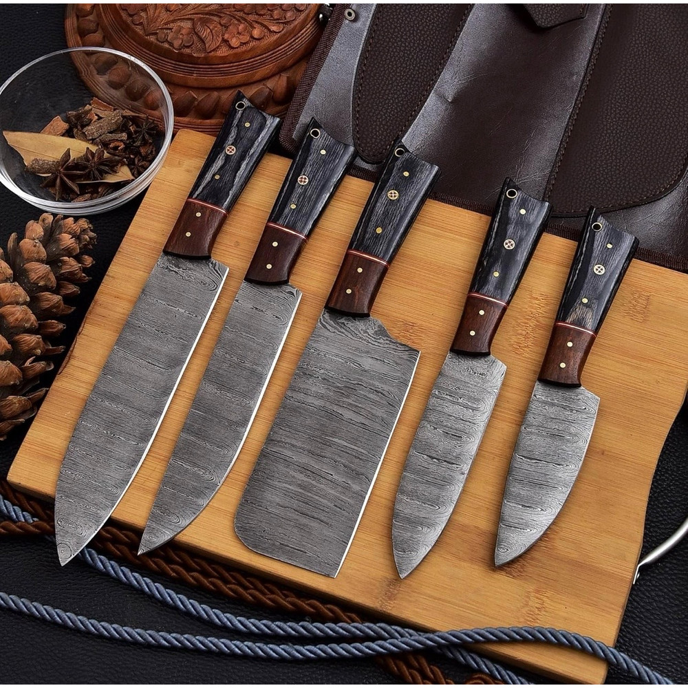 Handmade Damascus Chef Knife Set Of 5pcs With Sheet Chef Knives Set Kitchen Knives Set Best Gift 2