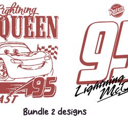 bundle 2 file two sided lightning mcqueen, retro lightning mcqueen 95, piston cup, pixar cars png