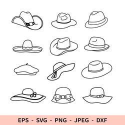 Cowboy Hat Svg for Cricut Men's Elegant Hat dxf Male Female File for laser Outline Summer Hat PNG Bundle Beret Clothes