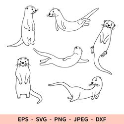Cute Otter Svg Dxf File for Cricut Animal Outline Png Cut File Set Floating standing otter Swimming Line Pet Bundle