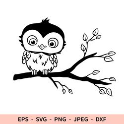 Cute Owl Svg Owl Bird Dxf File for Cricut Baby Owl on tree branch PNG for kids Nursery Sublimation Funny Child Owl