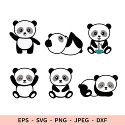 Cute Panda Svg Kid File for Cricut Baby Panda Clipart Animal Eating Chinese noodles Dxf Bundle Bear Set Sleeping Panda