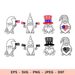 4th of July Gnome SVG Funny Patriotic Gnomes Set Dxf Cute Gnome Cut USA Flag File for Cricut Color Png Silhouette