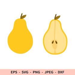 Pear Svg Fruit File for Cricut Slice Pear Leaf Dxf Set Bundle Half Pear Svg