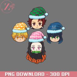 christmas demon slayer chibi heads anime png