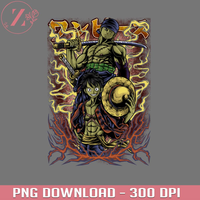 KL28122211813-Zoro and Luffy One Piece T-shirt Anime PNG One Piece PNG download.jpg