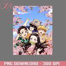 nezuko tanjiro zenitsu and inosuke under cherry bloss anime damon slayer png download