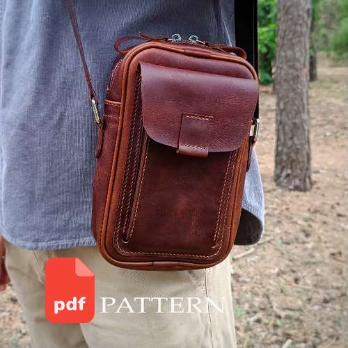 PDF Men's crossbody bag pattern - Download PDF. Men's phone bag. Punch pitch 4 mm,