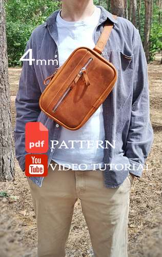 PDF Pattern for men's chest bag - pattern for men's sling bag - Download PDF & video TUTORIAL Punch pitch 4 mm.