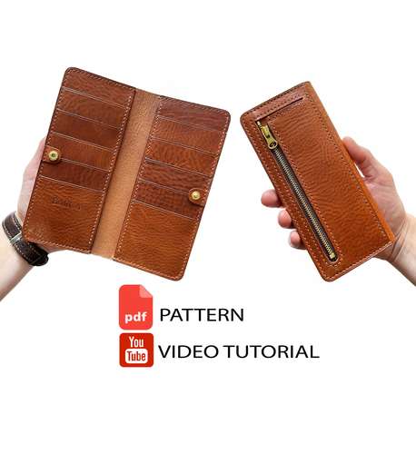 PDF Pattern long wallet - Pattern of a leather wallet - Download PDF. & video TUTORIAL