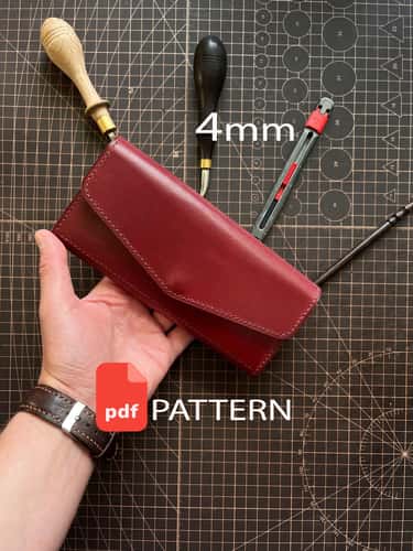 Pattern of a classic women's wallet - Pattern of a leather wallet - Download PDF & video TUTORIAL. Punch pitch 4 mm.