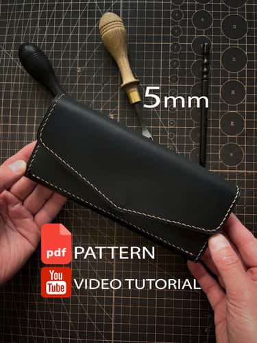 Pattern of a classic women's wallet - Pattern of a leather wallet - Download PDF & video TUTORIAL. Punch pitch 5 mm.