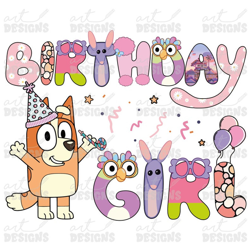 Birthday Girl Pink Dog Clipart Elements, Letters Set, Blue Dog Sublimation Party, PNG, Family Matching Shirt1 (1).jpg