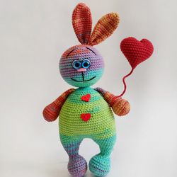Cute funny bunny as a gift for Easter, Colorful toy rabbit, Easter basket, Bunny soft toy, Bunny plushie, plush toy