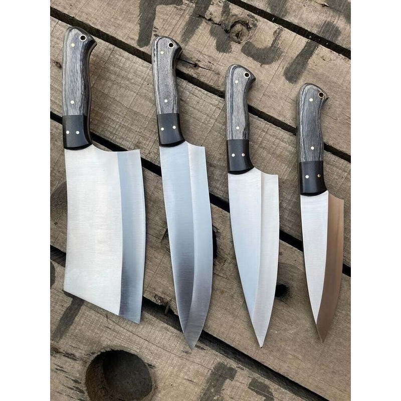 RazorSharp Handmade Chef Knife Set With Woodgrain Handles Durable Kitchen Outdoor Blades 0