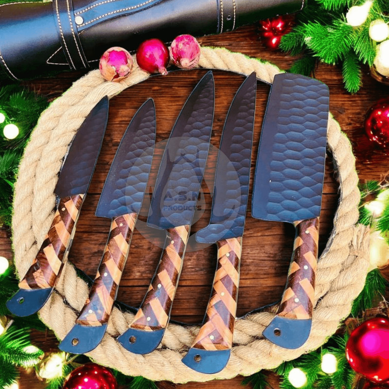 ArtisanForged Kitchen Knife Set With Distinctive Textured Blades And Stylish Handles 0