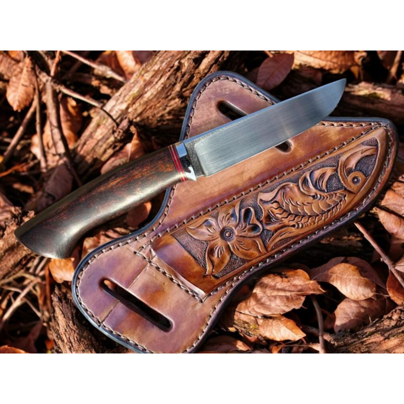 Cowboy Handcrafted Knife For Outdoorsmen Full Tang Blade With Wood Handle Leather Sheath With Flo 0