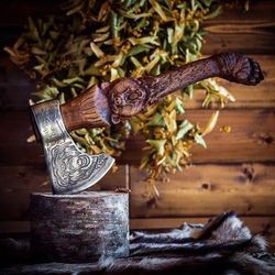 Handmade Hand forged axe BEAR,Viking axe viking hatchet bearded axe, battle axe